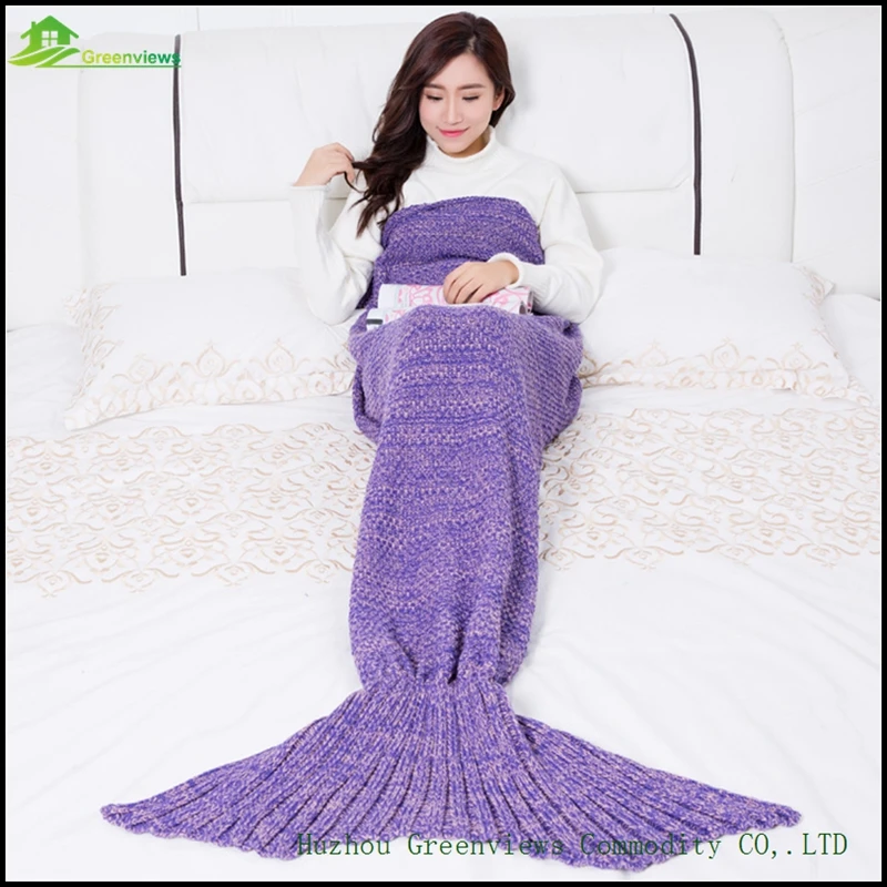 Сплошной Цвет Русалка Одеяло Портативный Переносной Ручной Крючком Одеяла Пряжи