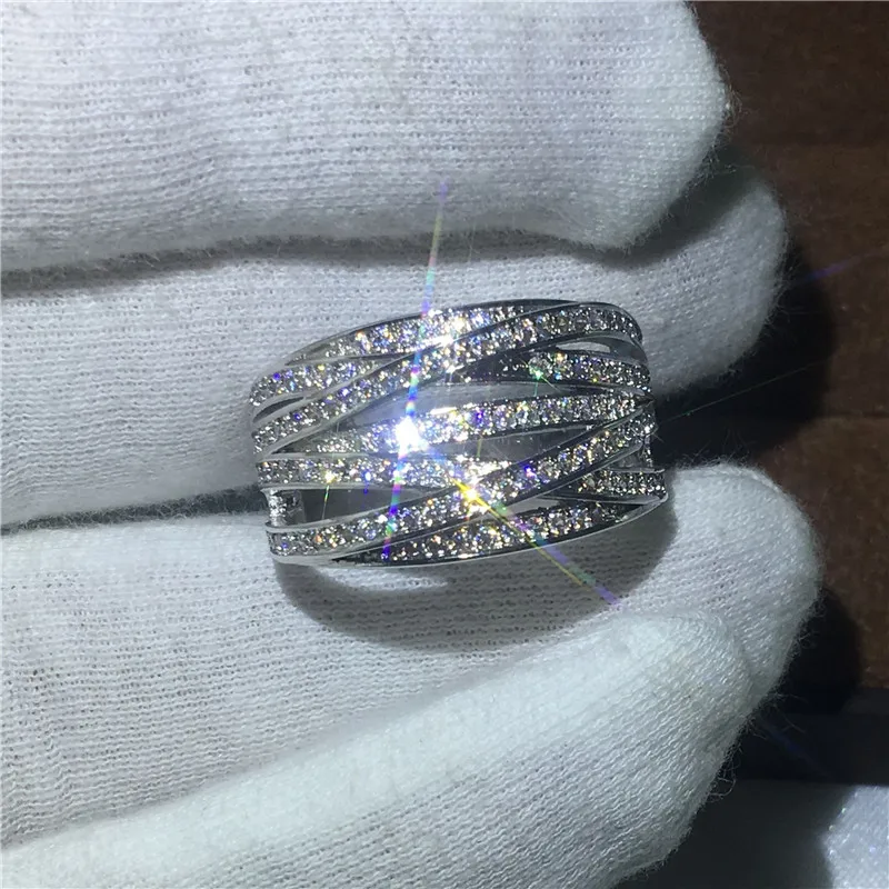 Luxury Women Fashion jewelry AAAAA zircon Cz White Gold Filled Cross Engagement wedding band ring for women men Gift | Украшения и