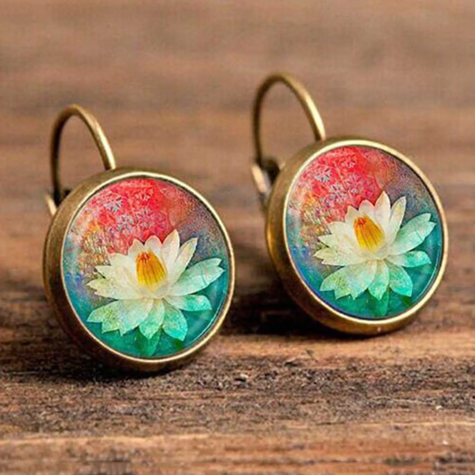 Fashion Charm Mandala Art Picture Earrings Henna Crystal Earrings Yoga Om Symbol Zen Buddhism Glass Earrings for Women Jewelry