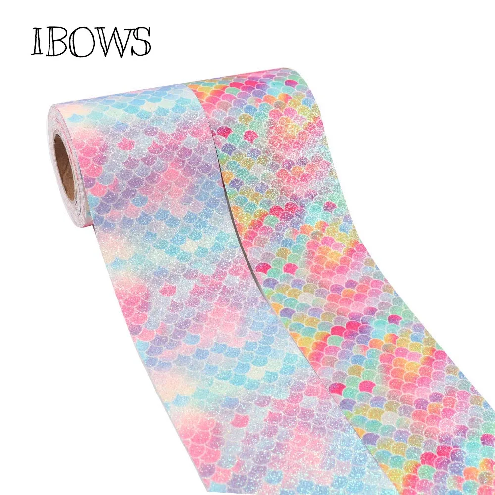 

(2Yards/roll) 3''(75mm)Mermaid Glitter Ribbon Shiny Leather Fabric DIY Hairbows Accessory Gift Package Handmade Material