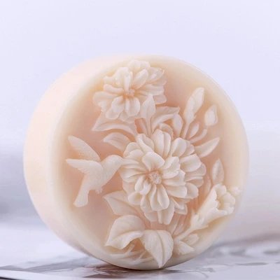 Силиконовая 3d форма круглая рельефная роза с благовонием птица мыло нордическая