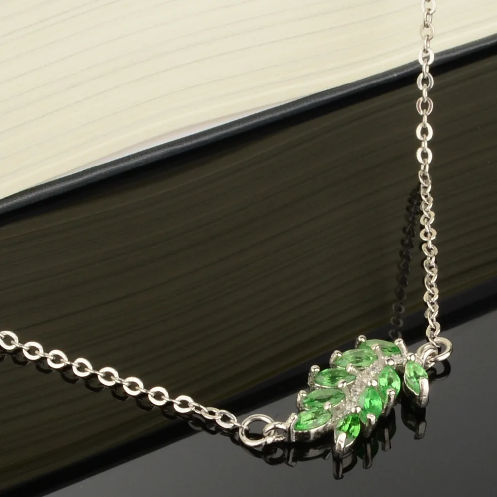 

famous brand natural Semi-precious stones Chavelet Necklace 925 Sterling silver Green crystal leaf pendants girlfriend gift