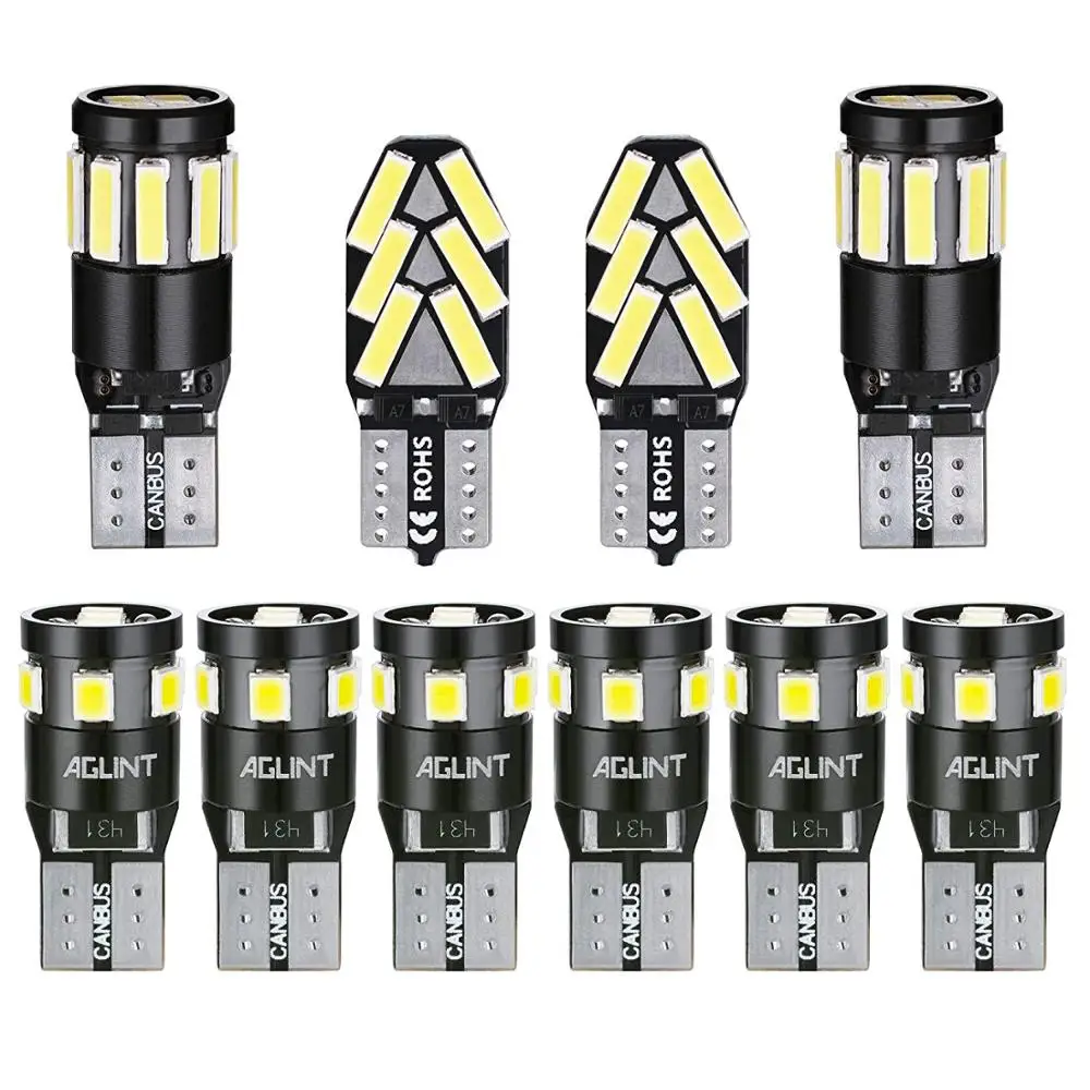 

AGLINT 10PCS W5W LED CANBUS T10 194 168 2835 LED Kit For Position Interior Dome Map Side Door Trunk Plate License 6000K 12V