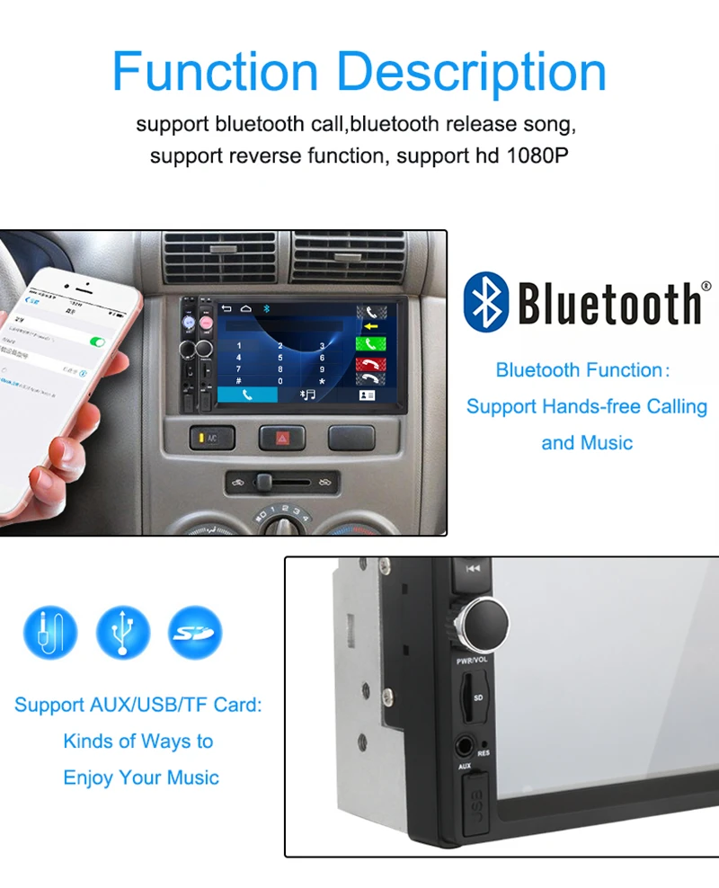 2 din автомобильное радио 7 &quotHD плеер MP5 сенсорный экран цифровой дисплей Bluetooth