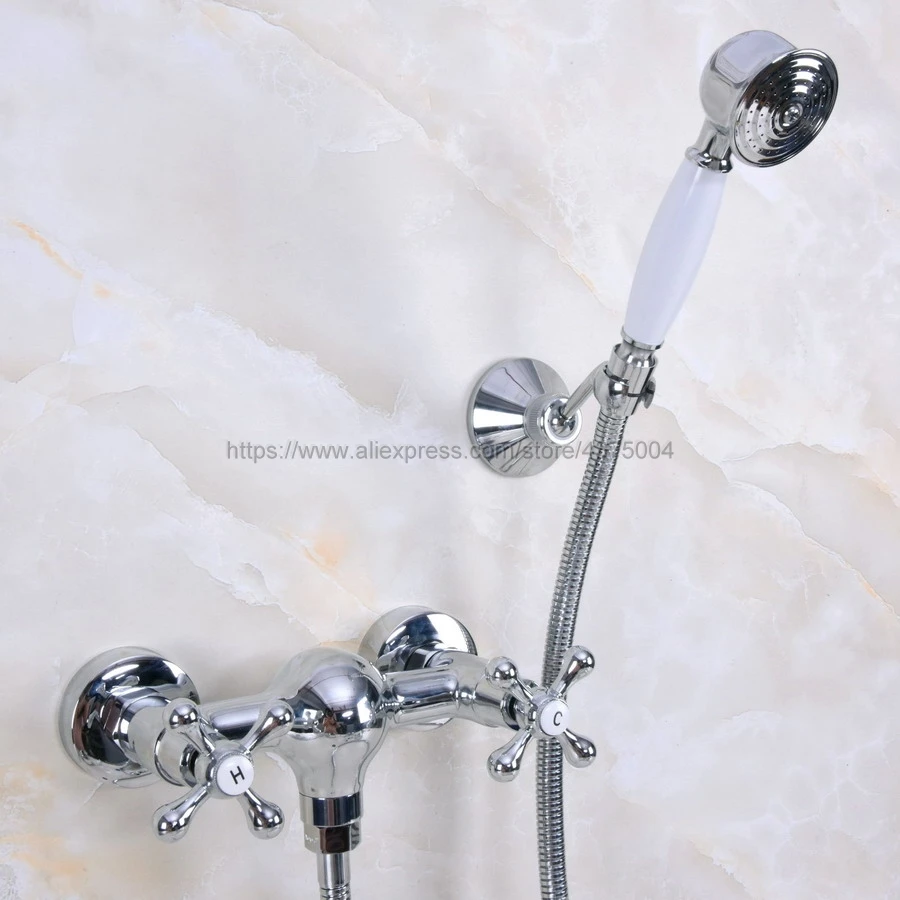 Bathroom Faucet Chrome Bath Faucet Mixer Tap With Hand Shower Head Shower Faucet Set Wall Mounted Nna279 wall mounted polished chrome round rain shower faucet tub mixer tap dual cross handles hand held shower head acy351