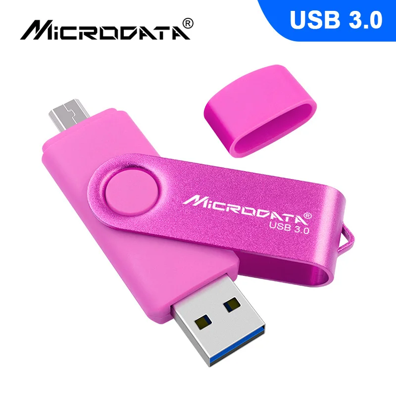 Розовый USB 3,0 Вращающийся 2 в 1 OTG USB флеш-накопитель 128 Гб 64 ГБ 32 ГБ 16 ГБ высокоскоростной флеш-накопитель Android Memory stick - Цвет: Розовый