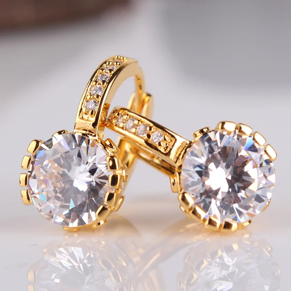 GULICX Fashion Earrings cz Brand Yellow Gold-color Earing White Crystal Cubic Zirconia Hoop Wedding Jewelry E026 | Украшения и