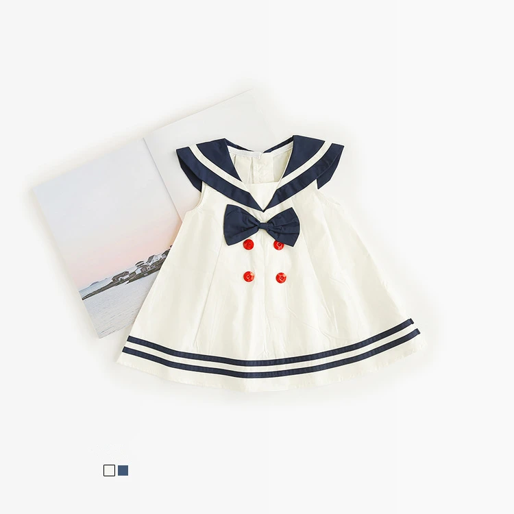 Celveroso summer baby girl Dress Cotton Bow Baby Rompers for girls Kids Navy Overall Bebes Sailor Style ctue dress | Детская одежда и