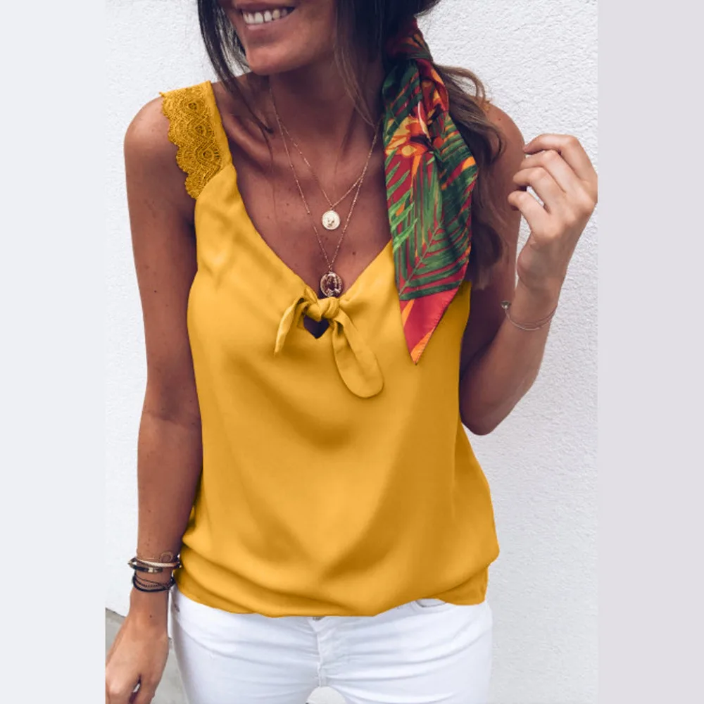 Женский топ без рукавов с цветочным принтом на шнурках бантом лето|Майки| |