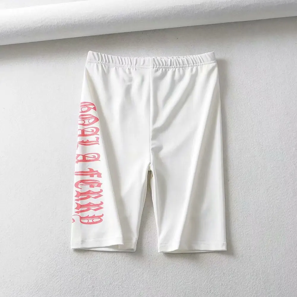 Vintage letters biker shorts women neon green high waist shorts white black shorts cotton short mujer feminino gym clothing