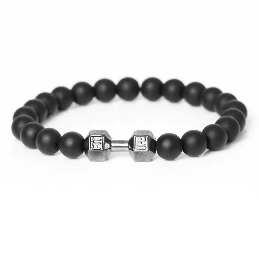 Спортивный браслет с гантелями серебристого цвета Высококачественный Браслет