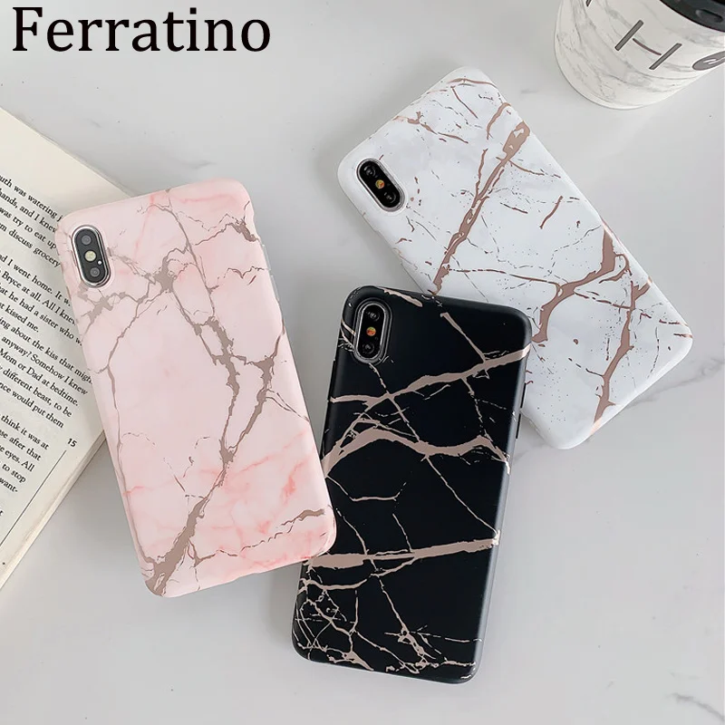 Bronzing Cracked Marble Case For iPhone X XR XS Max Silicone Phone Back Cover for 7 8 6 6S Plus Cases Coque Fundas | Мобильные