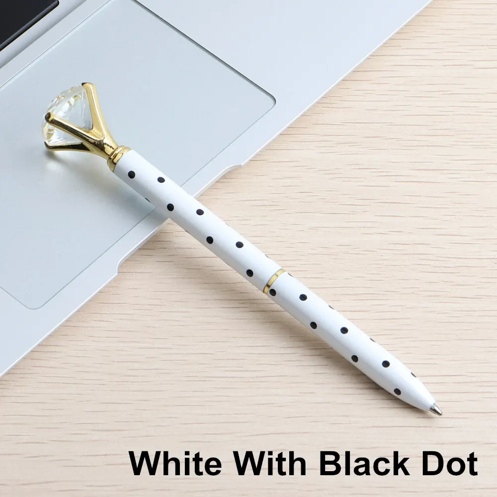 White With Black Dot Роскошная металлическая ручка с кристаллами и бриллиантами, 8 цветов, модные шариковые ручки в горошек, 19 карат, большие алмазные шариковые ручки для школы и офиса - Цвет: White With Black Dot