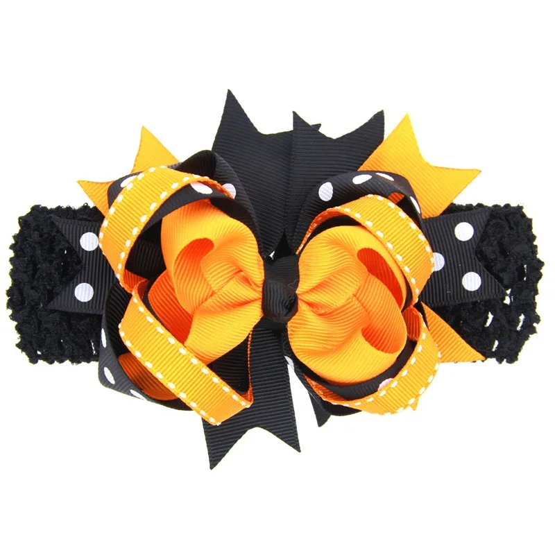 20 шт./партия повязка на голову в горошек Хэллоуин с бантом для волос ручная работа