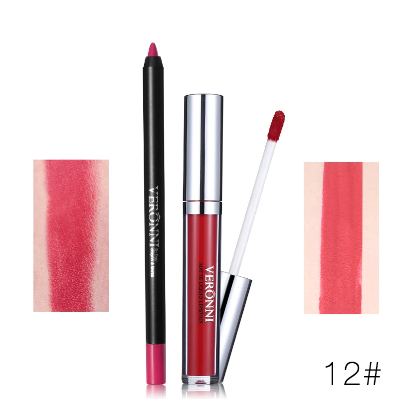 12 VERONNI бренд 13 цветов Блеск для губ Lipliner макияж наборы Batom телесный бархат Пигмент Блеск для губ Карандаш палочки Водонепроницаемый косметический набор - Цвет: 12