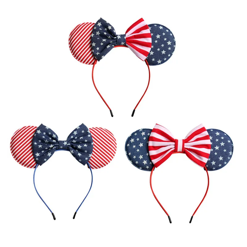 Mickey Ears Headband Minnie for Women Independence Day Hair Bow Mouse American Flag Girls Accessories | Детская одежда и обувь