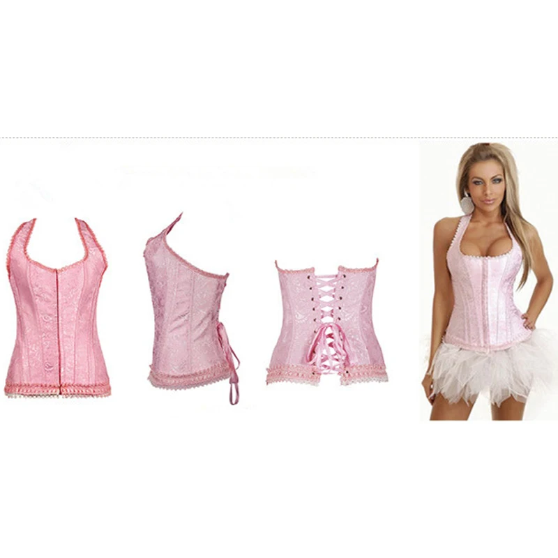 Корсет на молнии спереди розовый топ с лямкой шее большие размеры нижнее белье