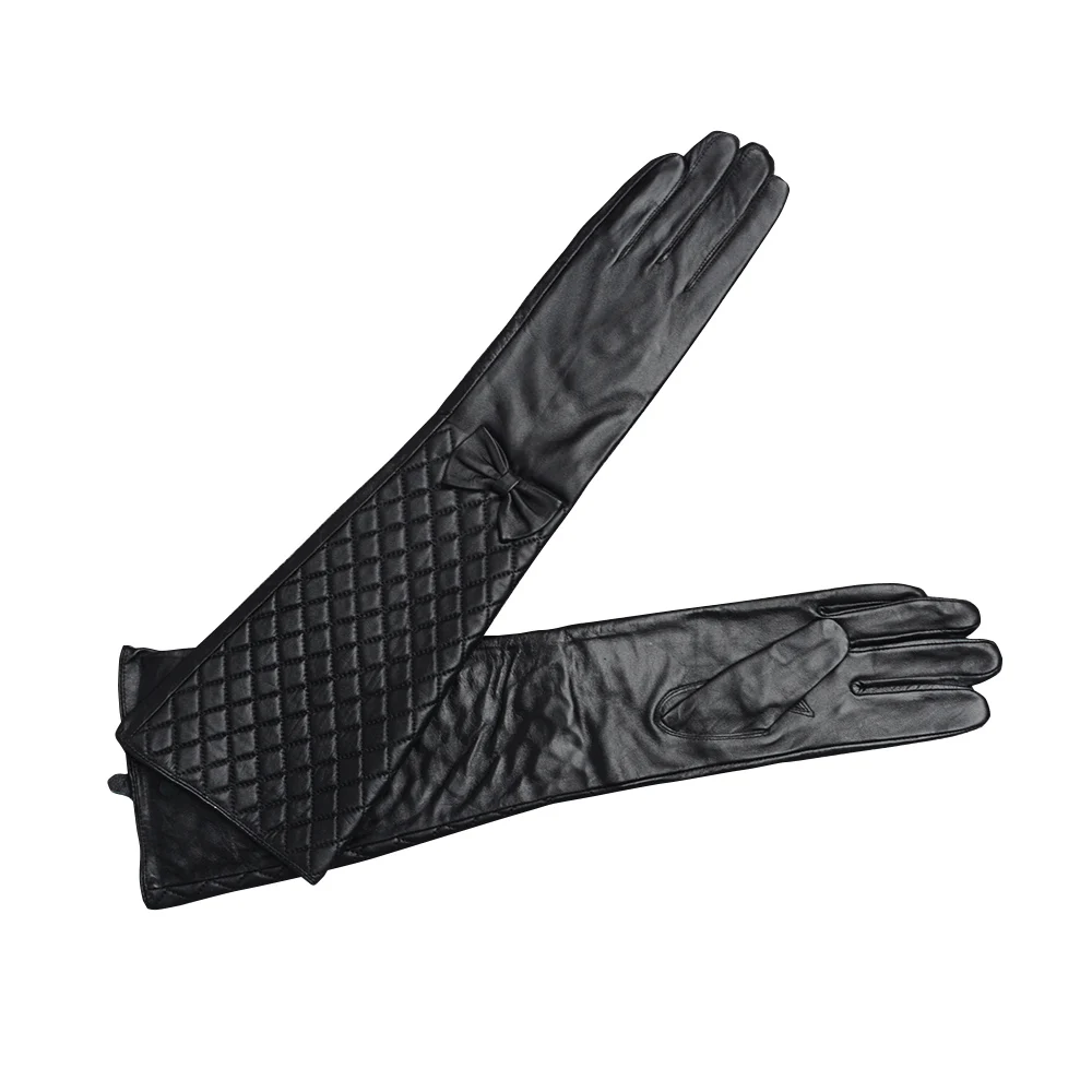 Black Jancoco Max модные стильные женские длинные перчатки из натуральной овечьей кожи весна осень зима украшение с бантом S2067 - Цвет: Black