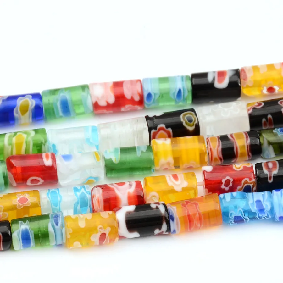 Flower Pattern Cylinder Glass Beads Lampwork Glazed Bead Loose Spacer DIY Bracelet Jewelry Making Needlework Craft | Украшения и