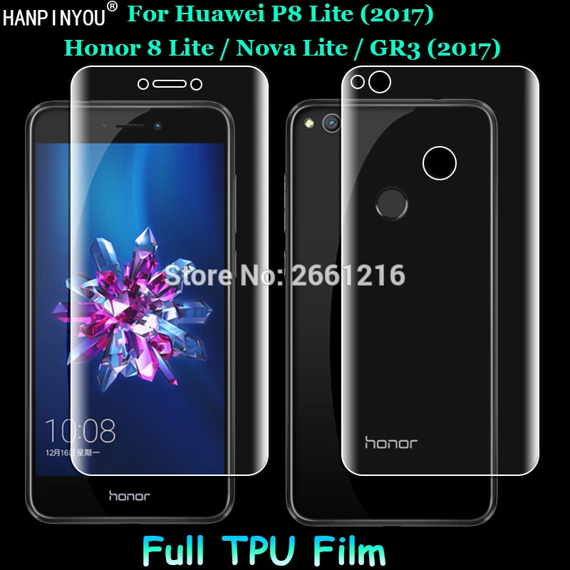

For Huawei P8 Lite 2017/Honor 8 Lite 2Pcs=Front+Back Slim Full Cover Edge to Edge Soft TPU Film Explosion-proof Screen Protector