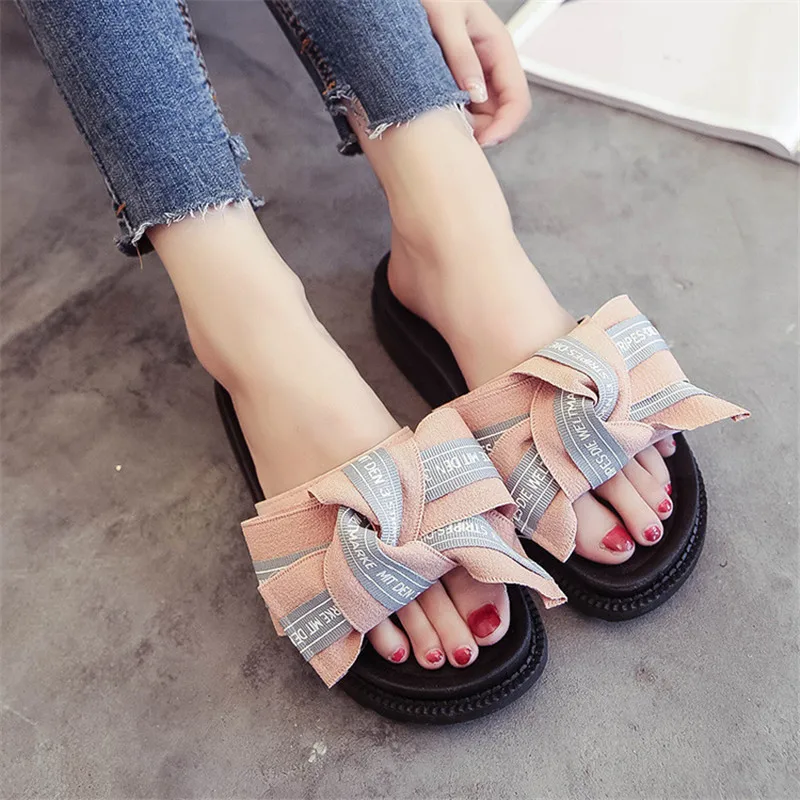 Женские нескользящие тапочки на плоской подошве уличные платформе женская обувь