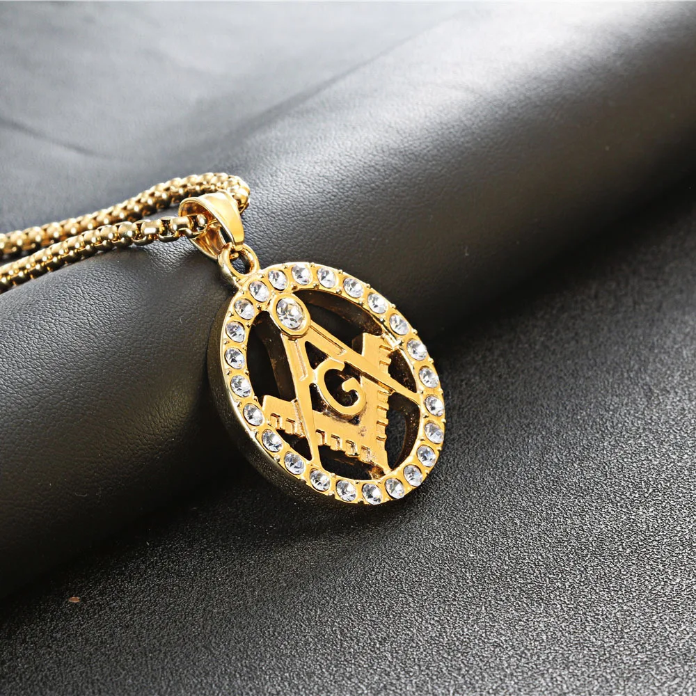 

Fashion Masonic Pendant Necklace For Men Stainless Steel High Quality Men Statement Punk Necklace Wholesale