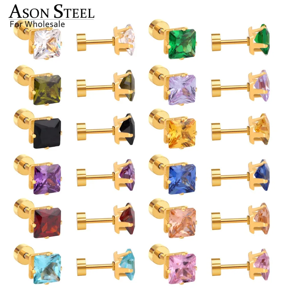 

ASONSTEEL 3 мм/6 мм разные цвета CZ серьги из нержавеющей стали с кристаллами женские мужские сережки-гвоздики 12 пар/лот