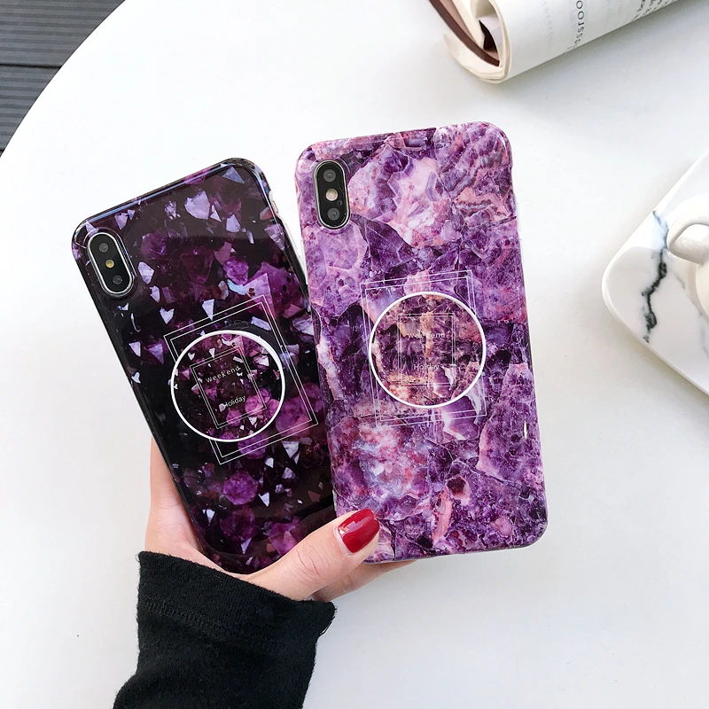 Fashion Simple Marble Purple Case For iPhone 7 Soft Back Cover XS MAX XR X 6 6S Plus 8 Airbag Bracket Phone Bag |
