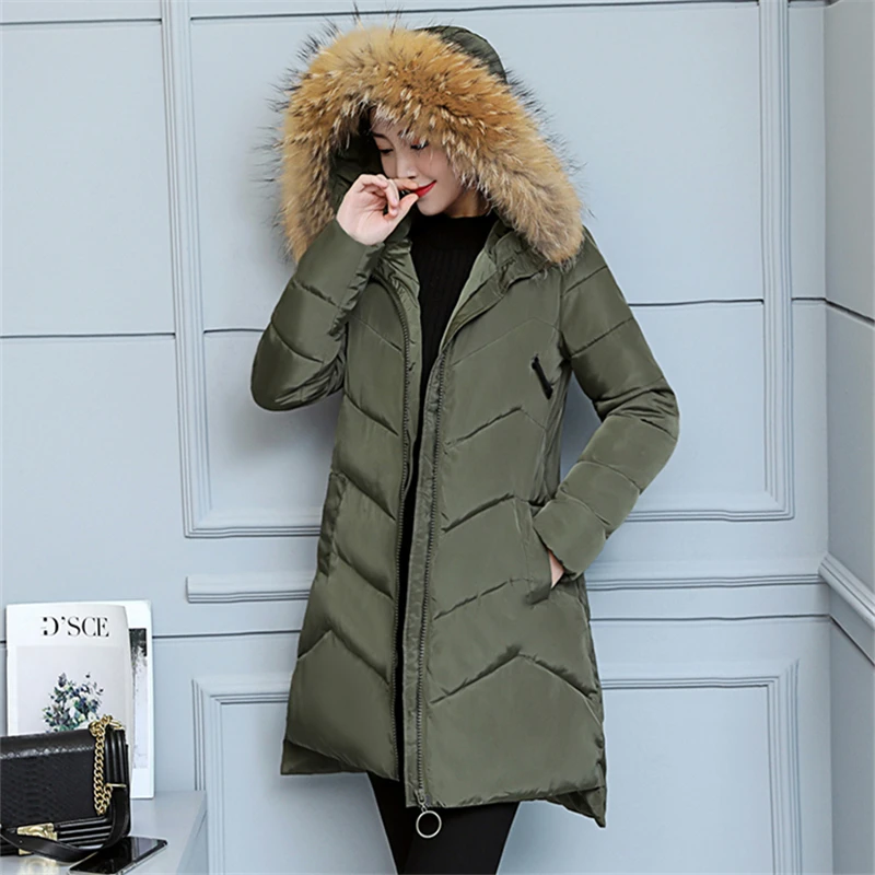 Parka Women 2020 Winter Red Jacket Long Coat Plus size Big Fur Collar Hooded Down Female Cotton Padded Coats | Женская одежда