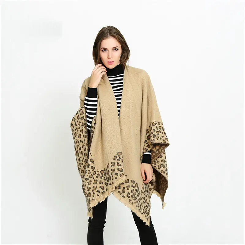 Жаккардовое пончо с леопардовым принтом в европейском стиле накидка леопардовой