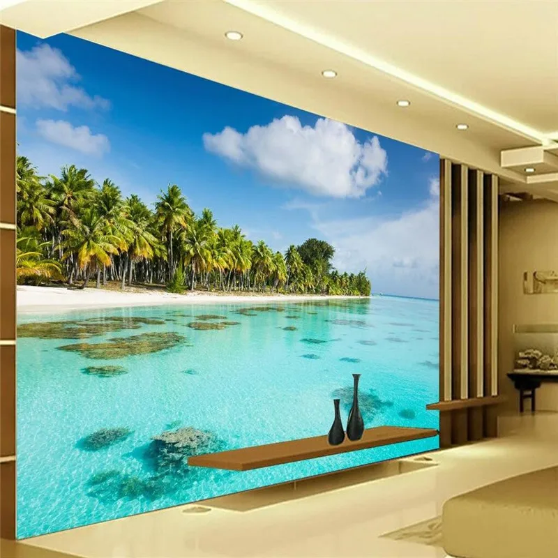 

beibehang Wallpaper 3D Windows Beach Coco Shallow Background Modern Europe Mural for Living Room Large Painting Home Decor