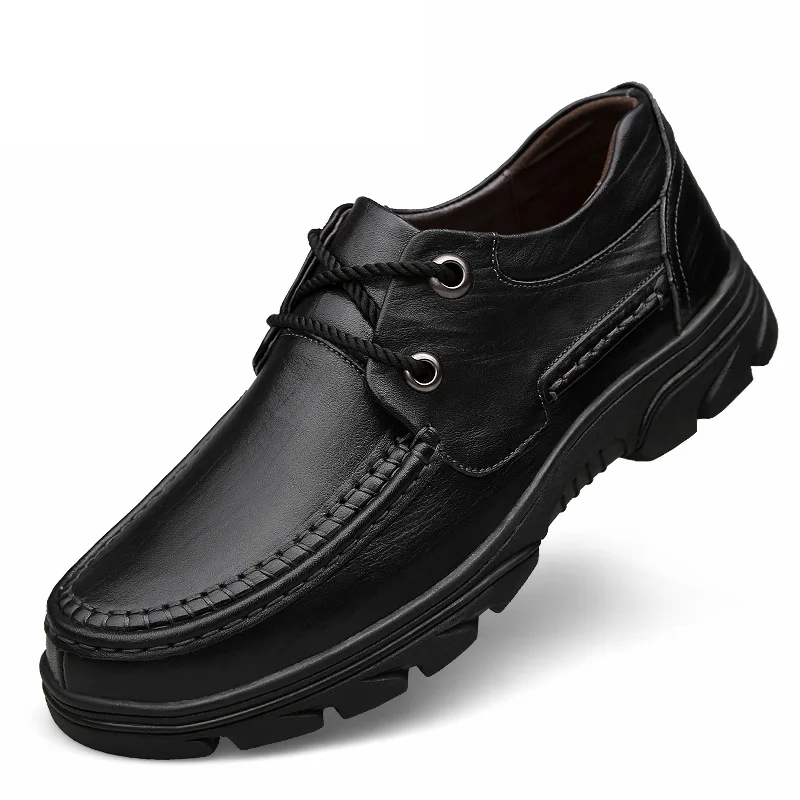 Lace up Black Обувь из натуральной кожи; мужская повседневная обувь из коровьей кожи; мужская деловая обувь высокого качества на плоской подошве; мужская обувь на шнуровке; Walkerpeak - Цвет: Lace up Black