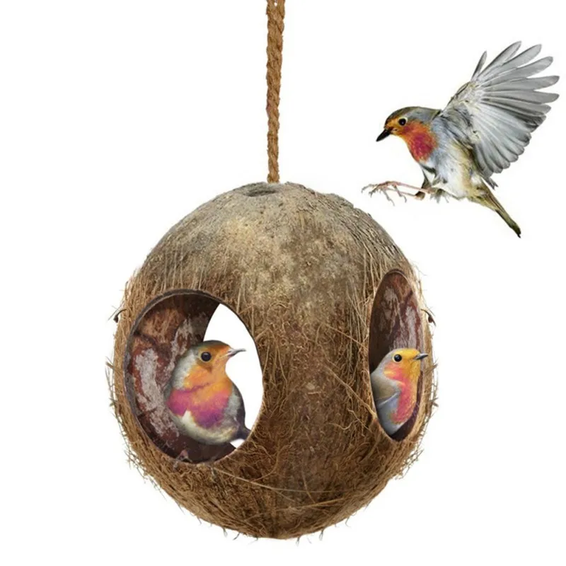as show Кокосовая Скорлупа птица в форме гнезда висячий шнур для Parakeets Finches Sparrows клетка для птиц Gaiola Decorativa Птичье гнездо - Цвет: as show