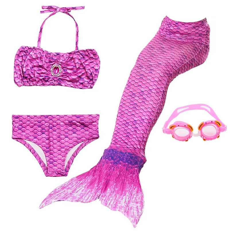 JP08 with Goggles Купальные костюмы с хвостом русалки из 4 предметов для девочек, маскарадный костюм, набор бикини Русалка, детская одежда для купания с хвостом русалки, пляжная одежда для плавания - Цвет: JP08 with Goggles