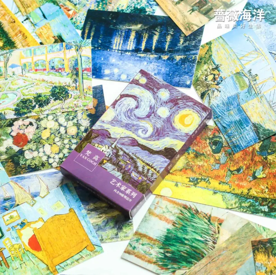 30 листов/партия масляные открытки Van Gogh поздравительная открытка Рождественская