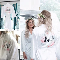 personalise name title wedding robes for bride bridesmaids gifts custom white floral bride robe bridal pajamas kimono robe