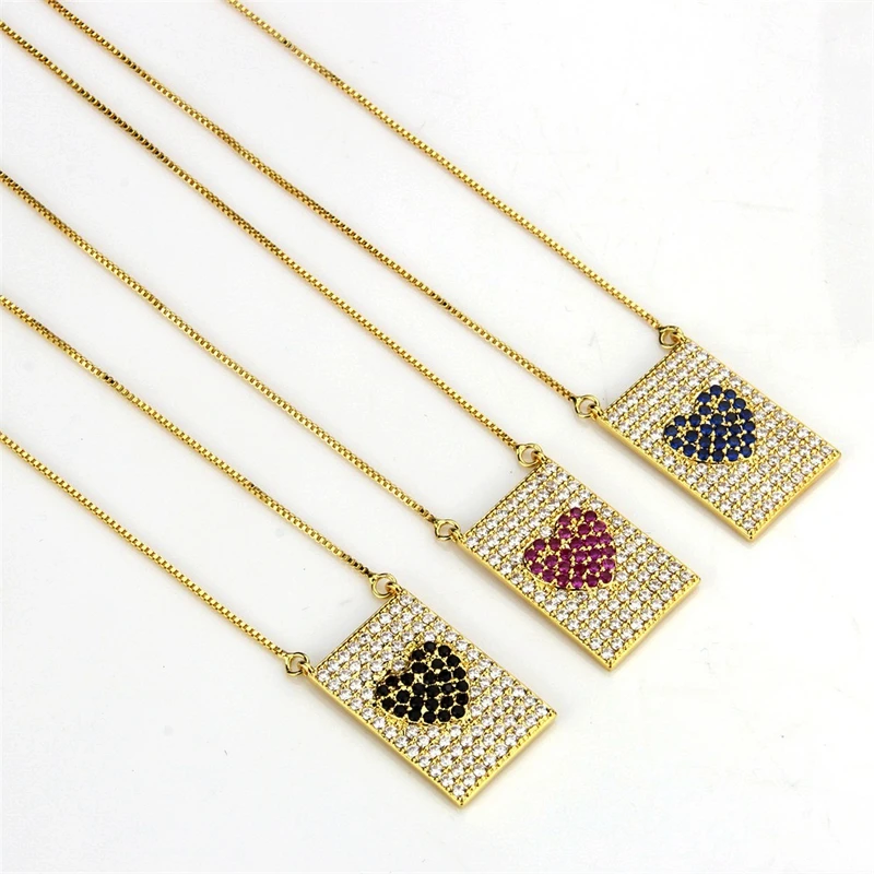 Multicolor Cubic Zirconia Pendant Necklace Love Heart Geometric Rectangle Necklaces For Women Fashion Party Jewelry accessories | Украшения