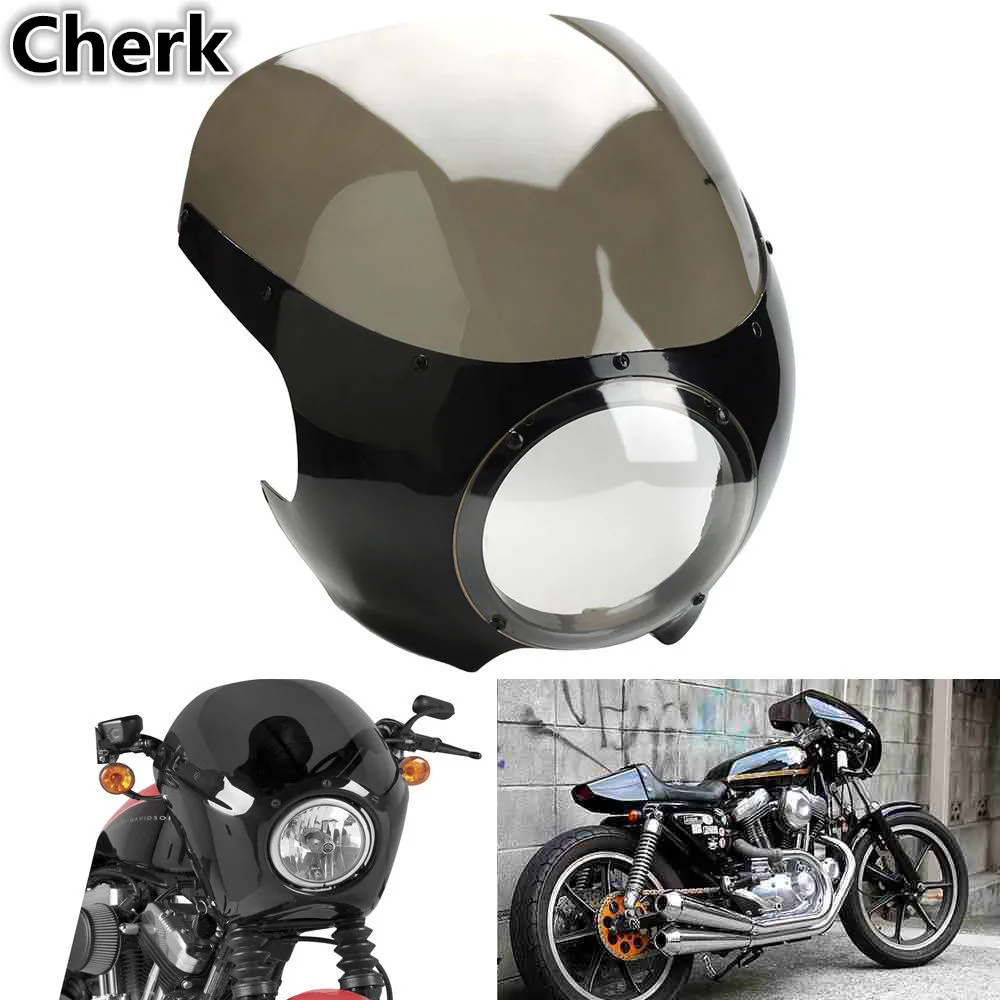 

Фара головного света Cafe Racer 5 3/4 дюйма, лобовое стекло для Harley Sportster 883 1200 XL Dyna
