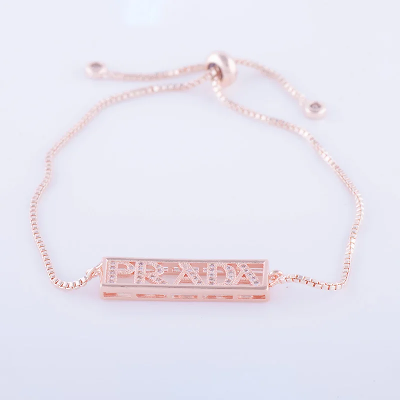 

New Fashion Jewelry Shining Zircon Letter Beads Bracelets & Bangles Wholesale Copper Micro Pave Square Chain Friendship Bracelet