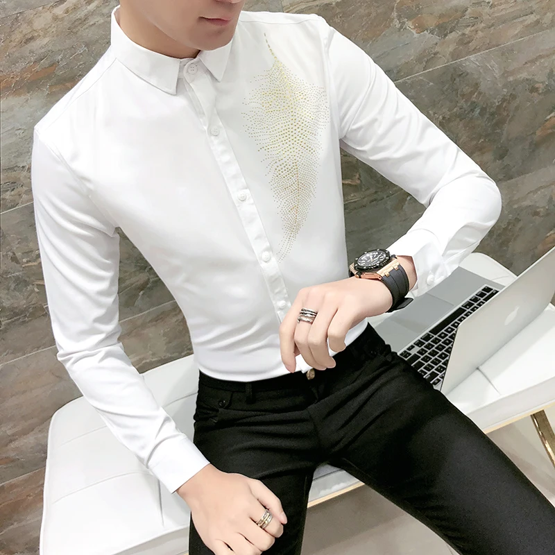 Camisa социальной masculina весной новый принт Для мужчин рубашка с длинным рукавом Slim Fit