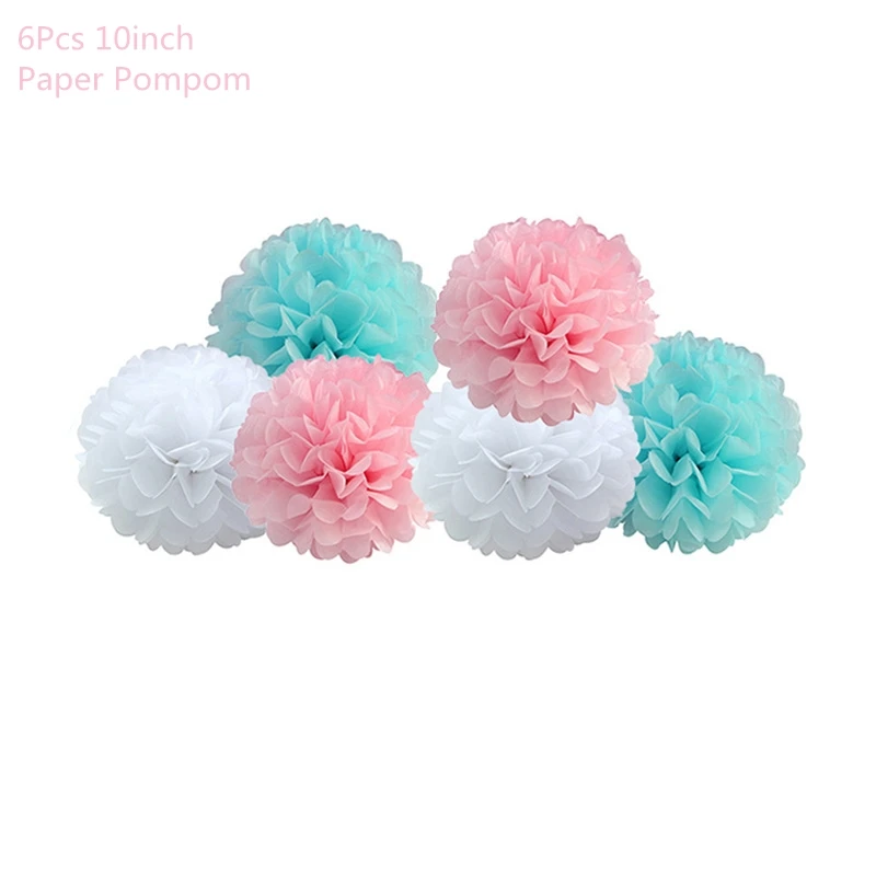 6pcs paper pompom Вечерние украшения для мальчиков или девочек, баннеры с воздушными шарами, одноразовые столовые приборы для мальчиков и девочек, украшения для душа для малышей, воздушные шары - Цвет: 6pcs paper pompom