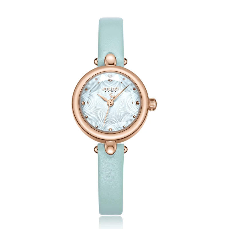 light blue Julius Часы Арт кожаный ремешок для часов жемчужные часы для женщин высокое качество Япония кварт женские часы розовое золото тон час JA-1080 - Цвет: light blue