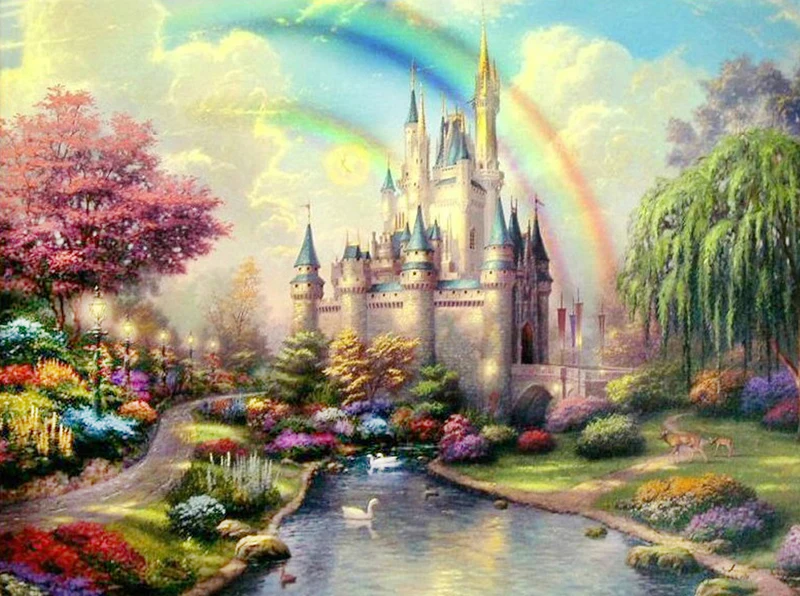Needlework Diamond Embroidery Diy Rainbow Castle Painting Cross Stitch Scenery Full Square European Home Decor Picture | Дом и сад