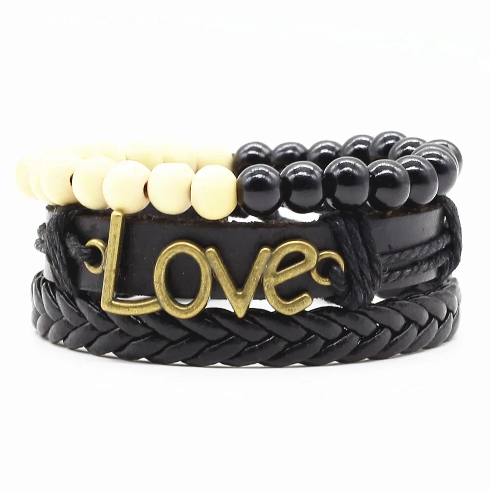 Винтажный кожаный браслет ручной работы с бусинами 3 шт./компл.|bracelets for|leather bracelets