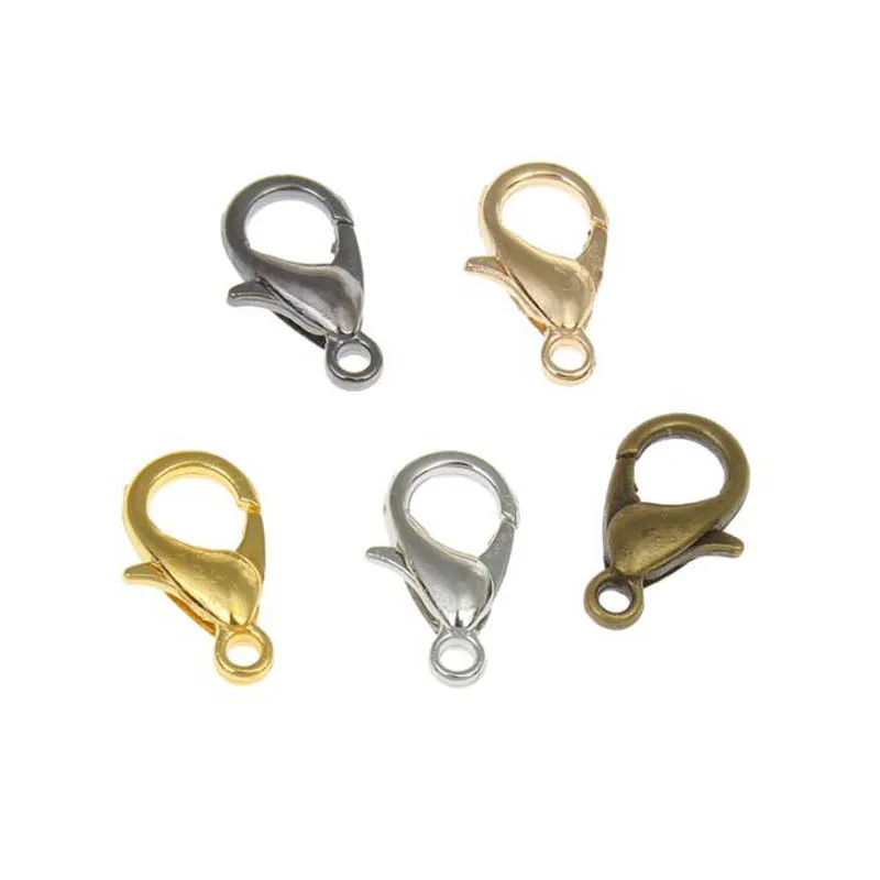 

50pcs/lot Gold Silver Antique Black Clasp Claw 10mm 12mm 14mm 16mm 18mm Necklace Clasp Hooks for DIY Jewelry Findings Supplier
