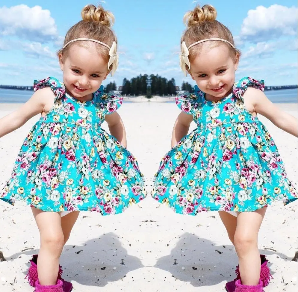 2017 Summer Beach Dress Baby Girls Ruffle Floral Sleeveless Sundress Briefs Outfits Clothes Set Hot Sale | Детская одежда и обувь