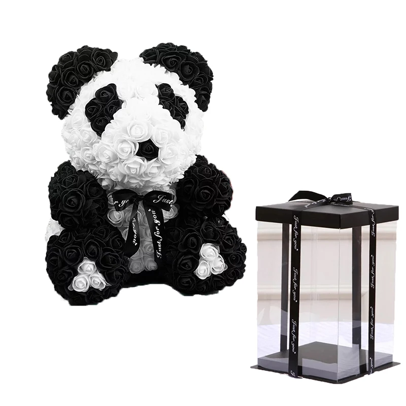 Panda with box Милый плюшевый мишка 25 см/40 см, искусственные цветы розы, PE розовый Мишка для женщин, подруги, подарок на День святого Валентина для детей на день рождения - Цвет: Panda with box