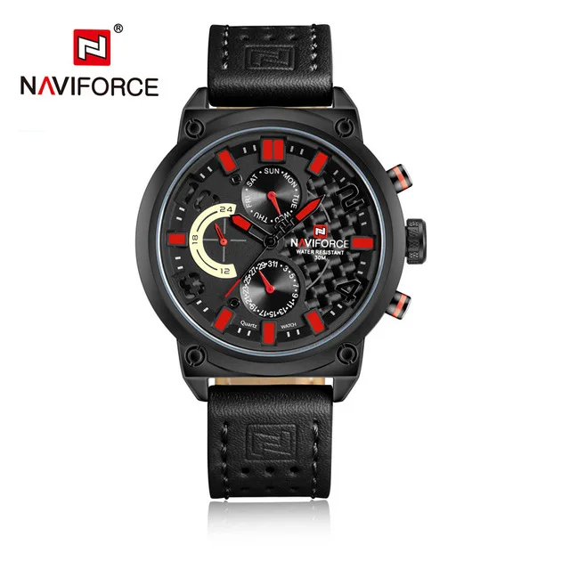 black red Топ люксовый бренд NAVIFORCE мужские часы модные повседневные кварцевые наручные часы с календарем водонепроницаемые часы мужские часы 9068 - Цвет: black red