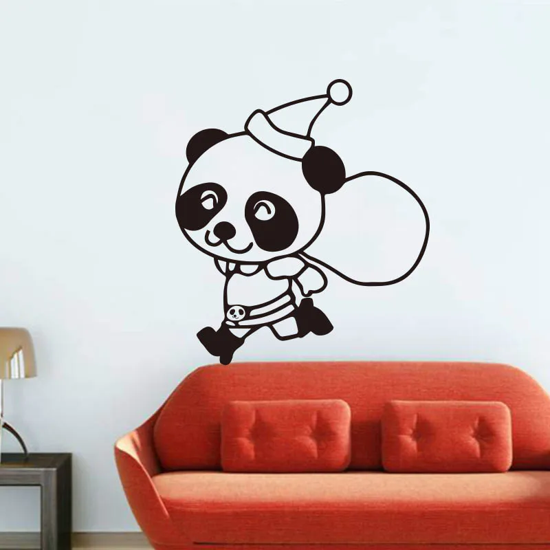 Рождественская панда мультфильм Настенный декор Vinilos Decorativos Para Paredes детская