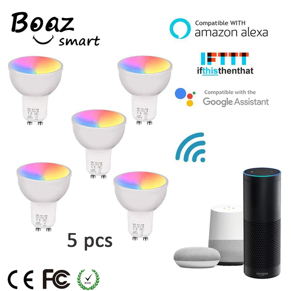 Умная светодиодная лампочка GU10 Google Home Alexa умная RGBW изменение цвета Wifi прожектор
